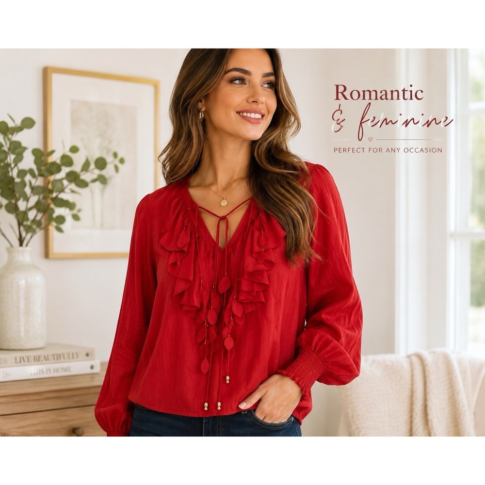 Ruffle Blouse Size Medium Red Romantic Boho Whimsy Top Flirty NWT by Ciebon